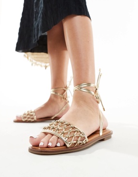 ALDO Seazen crochet lace up sandals in gold