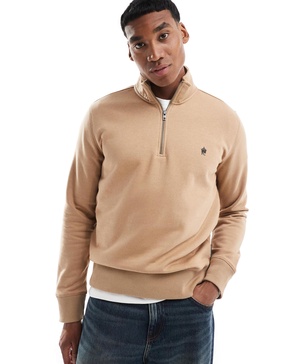 French Connection half zip funnel neck sweatshirt in camel