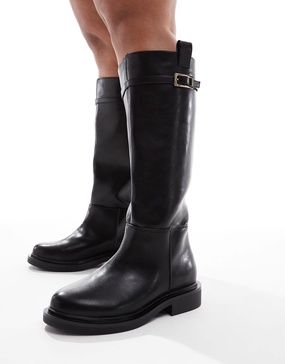 ASOS DESIGN Curve Callie smart flat riding knee boots in black