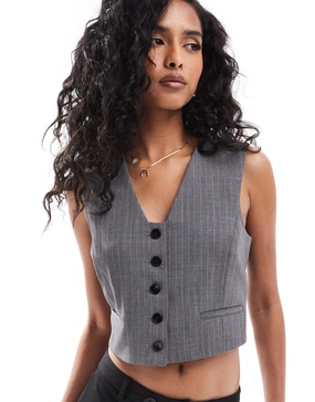 Mango button down stripe vest in gray - part of a set