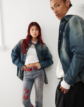 COLLUSION unisex oversized denim shacket in midwash blue