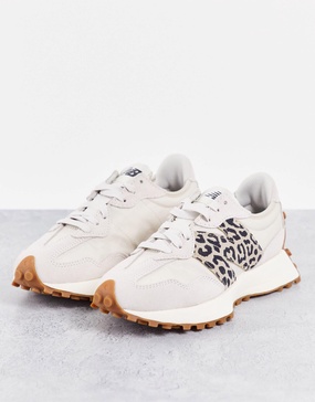 New Balance 327 sneakers in off-white with leopard print detail