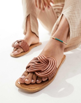 ASOS DESIGN Fifi woven mule flat sandals in tan