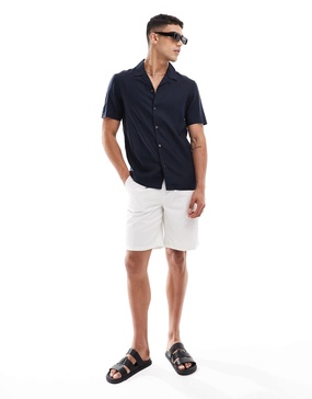 French Connection short sleeve linen revere shirt in navy