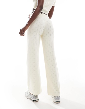 Fashionkilla pointelle foldover waist wide leg pants in ivory - part of a set