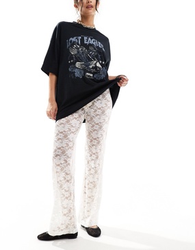 Cotton On fold over waist flare pants in sheer lace