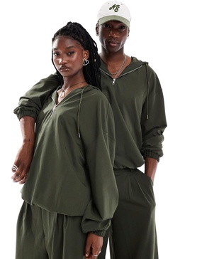 COLLUSION unisex tailored hoodie in olive - part of a set