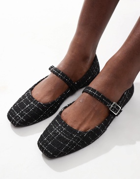 ASOS DESIGN Lottie Mary Jane ballet flat in black tweed