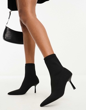 ASOS DESIGN Rosetta kitten heel sock boots in black