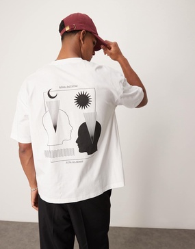 ASOS DESIGN oversized t-shirt with celestial back print in white