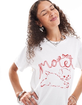 Motel oversized kitty design T-shirt in white