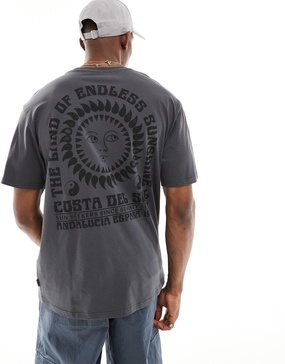 ONLY & SONS relaxed T-shirt with sun back print in gray