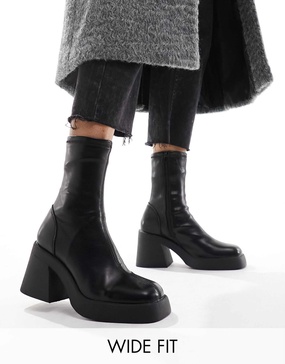 ASOS DESIGN Wide Fit Radiate mid-heel boots in black