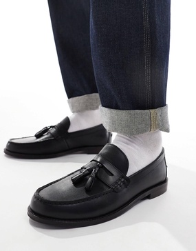 ASOS DESIGN penny loafers in black leather with tassels