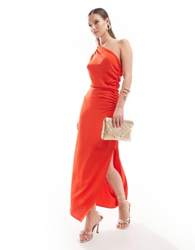 Mango one shoulder midi dress in red