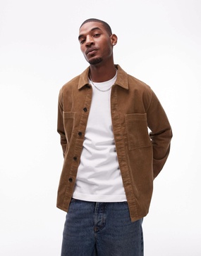 ARKET cord overshirt with front patch pockets in brown