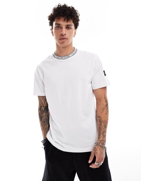 Calvin Klein logo tape collar and side patch t-shirt in white