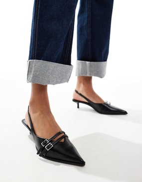 Bershka buckle detail heeled pumps in black