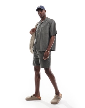 ONLY & SONS pull on fine corduroy shorts in gray - part of a set