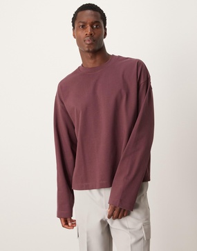 ASOS DESIGN Premium heavyweight oversized boxy long sleeve T-shirt 300gsm in dark brown