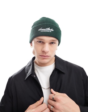 Cotton On waffle beanie with LA graphic in green