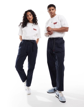 Gramicci unisex cotton loose tapered ridge pants in navy