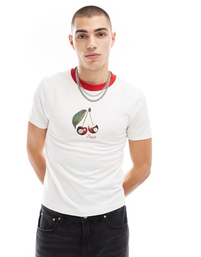 ASOS DESIGN muscle fit ringer T-shirt with sports chest print in white