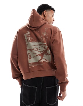 ASOS DESIGN boxy oversized hoodie with back print in brown