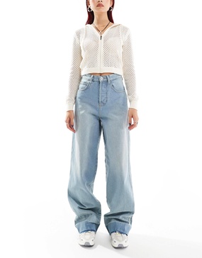 COLLUSION X002 baggy jeans with let down hems in midwash blue