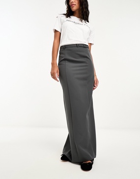 River Island tailored pencil maxi skirt in dark gray