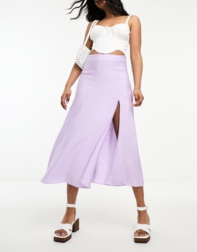 Mango side split midi skirt in lilac