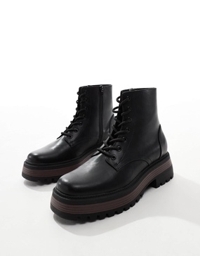 ASOS DESIGN lace up worker boots in black with chunky sole