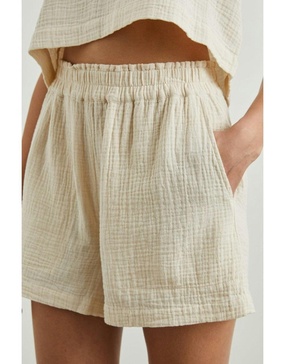 Leighton Crinkle Waffle Elasticated Shorts Flax Brown