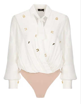 Elisabetta Franchi Logo Plaque Detailed V-Neck Bodysuit