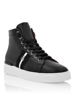 leather hi-top sneakers stripes stripes