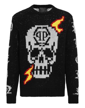 skull-detail knit jumper