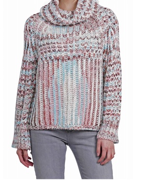 mimi chunky turtleneck sweater in pink multi