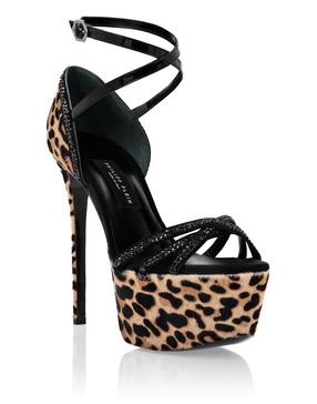 crystal  platform leopard sandals