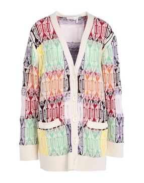 geometric-embroidered v-neck cardigan