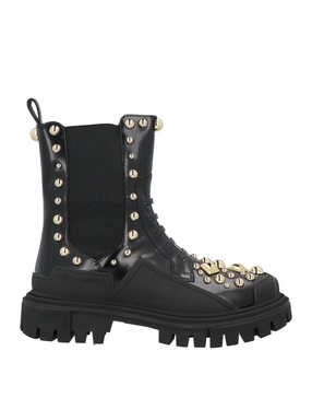 Dolce & Gabbana Black Leather Studded Combat Boots