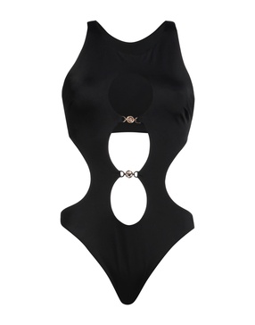 Swimsuit with Cut-Out and Medusa Plaque Detail in Black Polyamide Woman