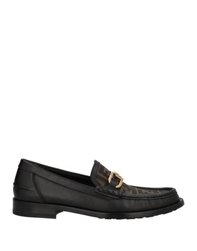 Fendi Man's Black Leather Loafers with FF Insert