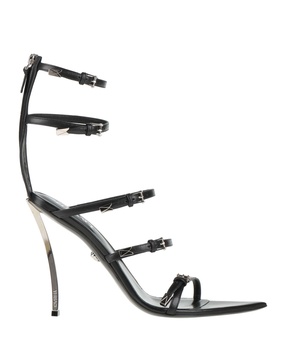 VERSACE Black Pointed-Toe Heeled Sandals - Satin, Leather, Mirror Stiletto Heels