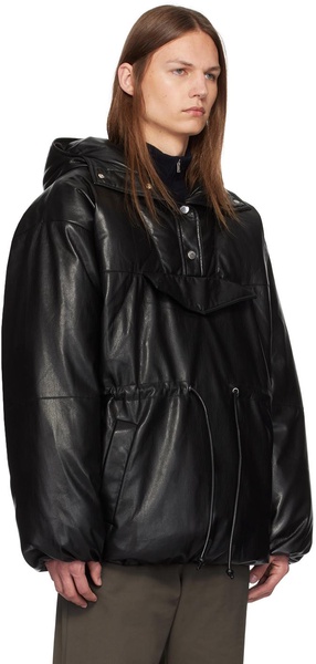 Black Osana Faux-Leather Down Jacket