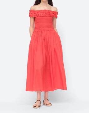 frida solid strapless dress in red