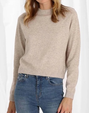 cashmere long sleeve shrunken crew in ecru