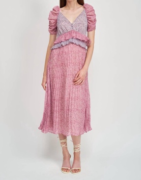 annie pleated midi dress in lilac