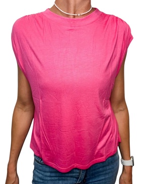 super soft casual ruched shoulder tee in pink