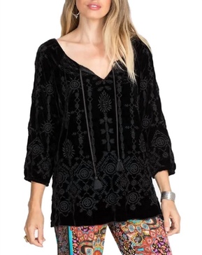 althea velvet peasant blouse in black