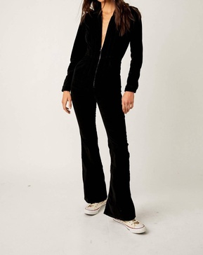 jayde cord flare jumpsuit in black